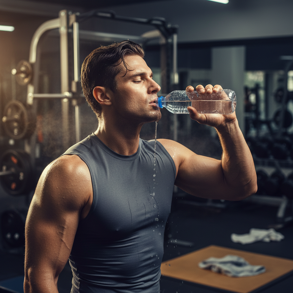 Atleta che beve acqua